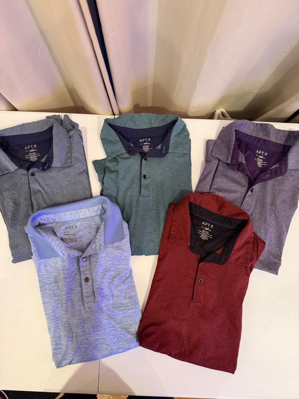 Bundle of 5 Apt. 9 Men's Polo Pack - Red, Light Blue, Green, Gray, Purple